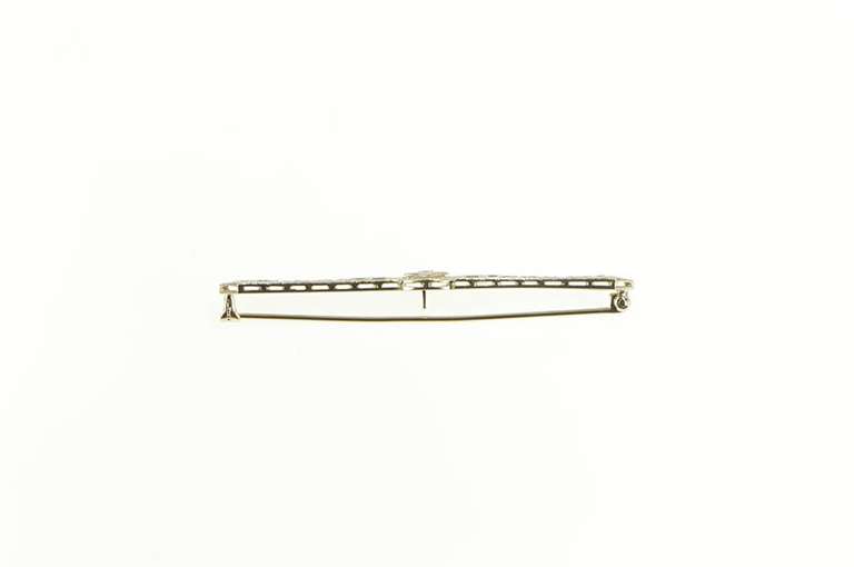 14K White Gold Art Deco Diamond Filigree Ornate Bar Pin/Brooch
