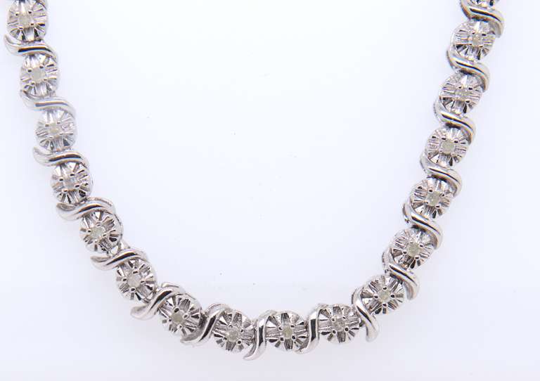 925 Sterling Silver Diamond Station Necklace