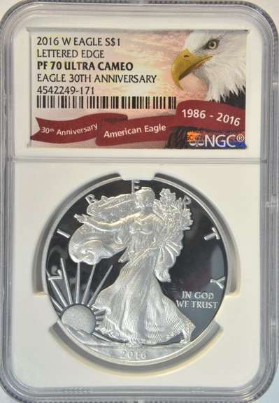 Scarce Lettered Edge 2016-W NGC PF70 ULTRA CAMEO $1 Eagle