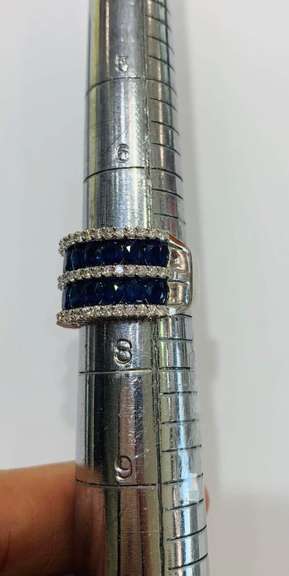 14kt Gold, Blue Sapphire, & Diamond Band Ring