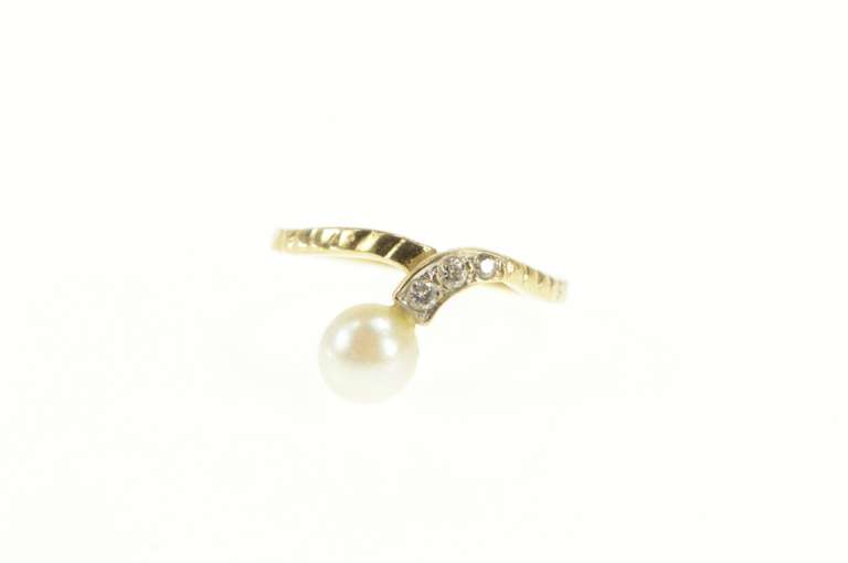 14K Yellow Gold Pearl Diamond Accent Bypass Engagement Ring