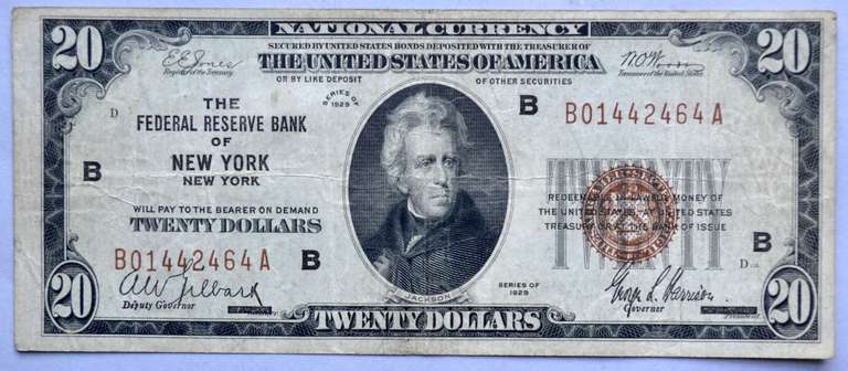 $20 Series of 1929 National Currency Note