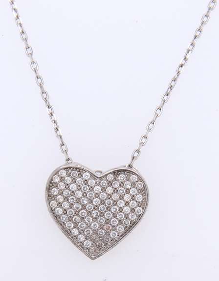 Vintage Sterling Silver Cubic Zirconia Heart Shaped pendant on Chain