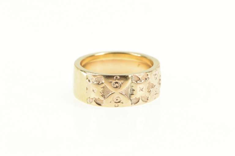 10K Yellow Gold Victorian Geometric Ornate Pattern Band Ring