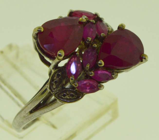 Sterling Silver Cluster Ruby Ring