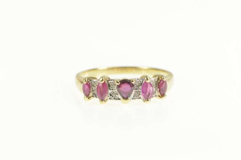 10K Yellow Gold Pear Ruby Diamond Accent Classic Statement Ring