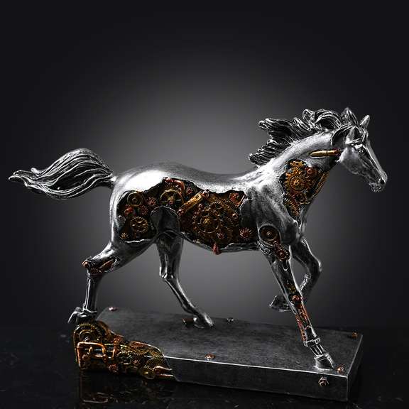 Retro Punk Silver Mechanical Stallion Art Deco