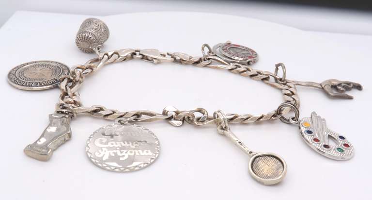 Vintage Sterling Silver Figaro Bracelet with Charms