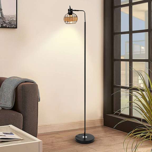 Rattan Hollow Cage Design Floor Lamp Rustic Style
