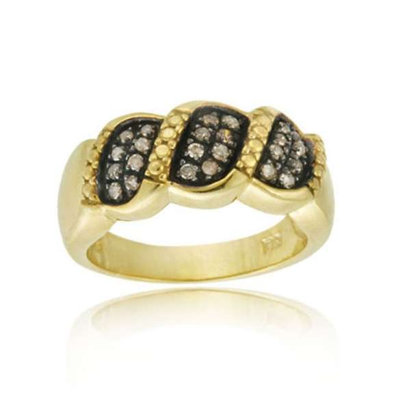 18K Gold over Sterling Silver 1/4ct. TDW Champagne Diamond S Design Ring