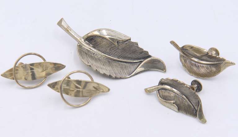 Lot of 2 Leaf Earrings and Brooch