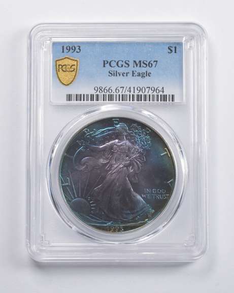 MS67 1993 American Silver Eagle PCGS Insane Color
