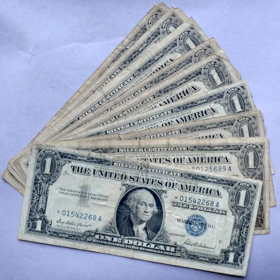 9 Various $ 11957 Series Star Silver Certificates