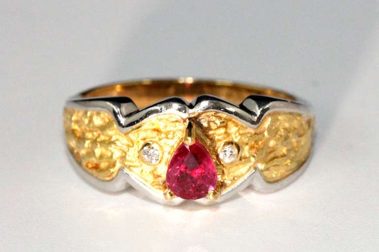 Vivid Ruby & Diamond Ring in 18k Gold