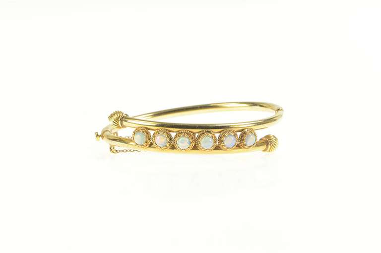 14K Yellow Gold Ornate Syn. Opal Statement Bypass Bracelet
