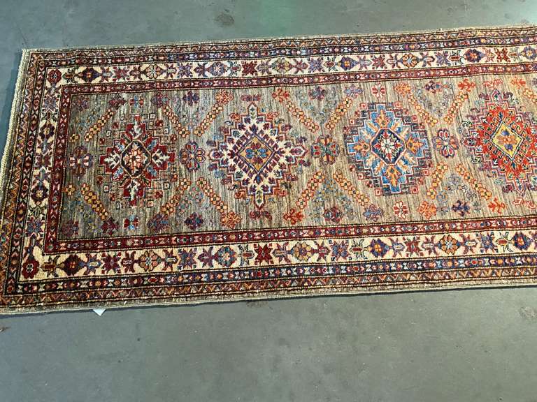Fine Hand Knotted Wool Kazak Runner 9'