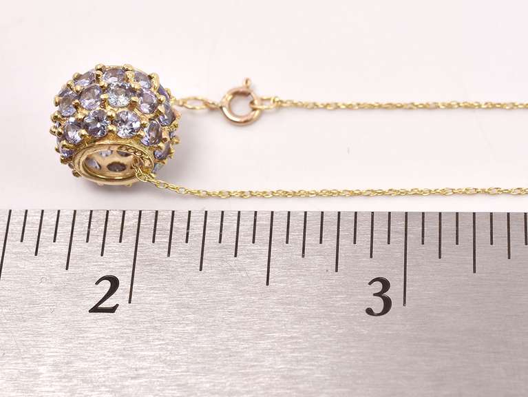 Amazing Iolite Ball Slider Pendant Necklace in Yellow Gold