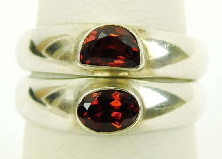 2 Sterling Garnet Stacking Rings