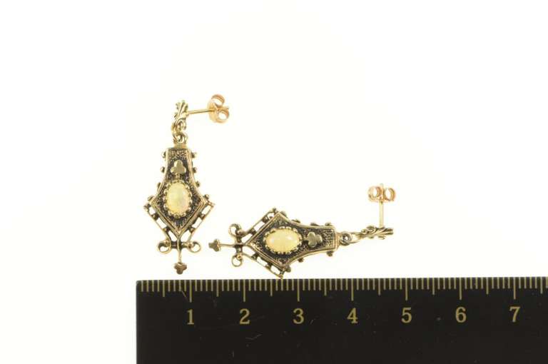 14K Yellow Gold Natural Opal Elaborate Dangle Statement Earrings