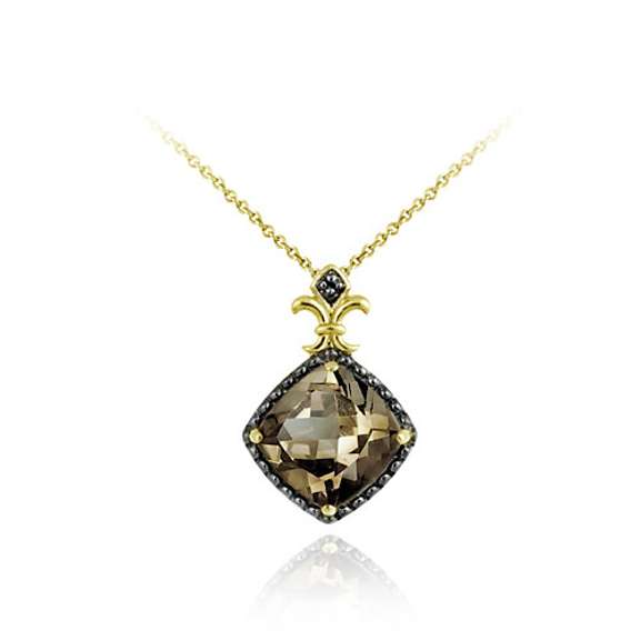 18K Gold over Sterling Silver 4.55ct. TGW Smokey Quartz and Champagne Diamond Accent Pendant