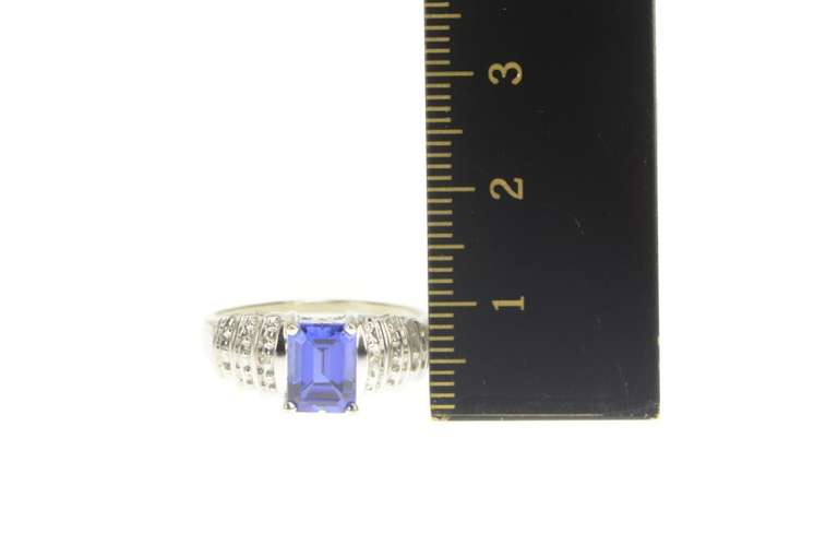 10K White Gold Emerald Cut Syn. Sapphire Diamond Accent Ring