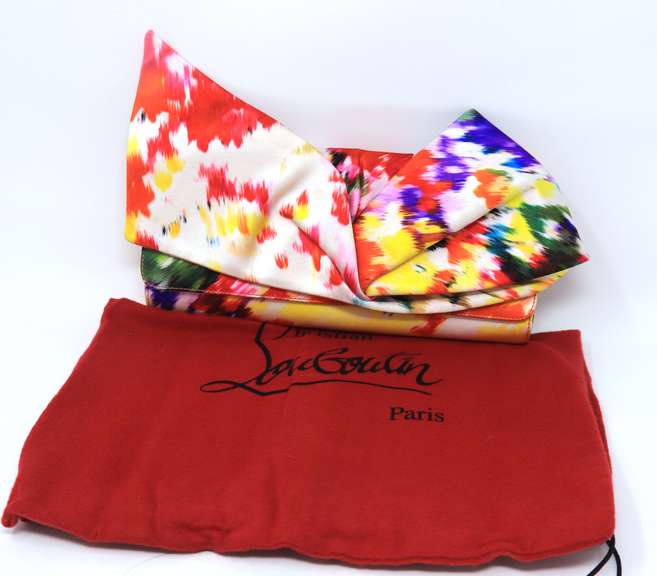Christian Loubouton Satin Bow Multi Color Clutch