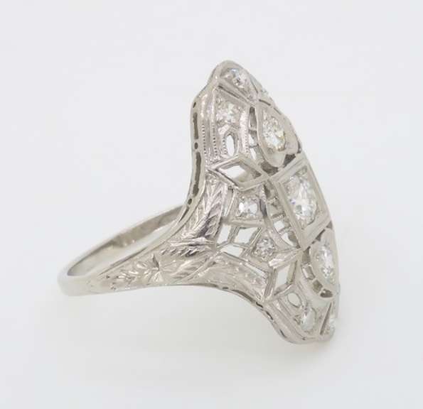 Vintage Navette Diamond Ring made in Platinum