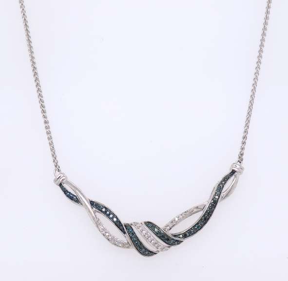 White & Blue Diamond Sterling Silver Necklace