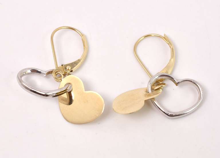 Precious Dangling Heart Earrings in Two-Tone 14K Gold