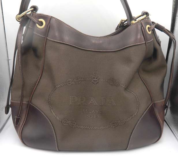 Preowned Prada Canapa Logo Canvas Shoulder Bag