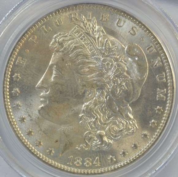 Great nearly Gem BU 1884-O Morgan Silver Dollar. PCGS MS64