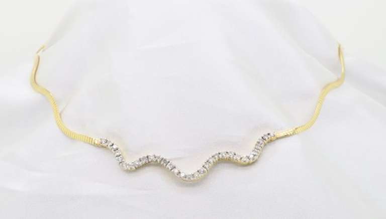 Diamond Wave Omega Necklace Made in 14k Yellow Gold