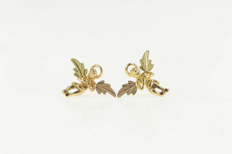 10K Yellow Gold Black Hills Leaf Cluster Angle Stud Earrings