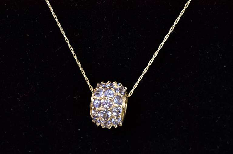 Amazing Iolite Ball Slider Pendant Necklace in Yellow Gold