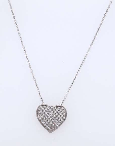 Vintage Sterling Silver Cubic Zirconia Heart Shaped pendant on Chain