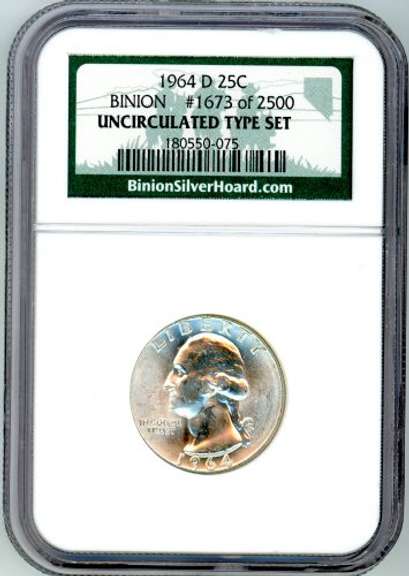 Binion Hoard 1964-D Silver Washington Quarter in NGC Holder.
