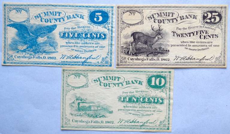 5 10 &25 Cent Summit County Bank Cuyahoga Falls Ohio CH CU Notes