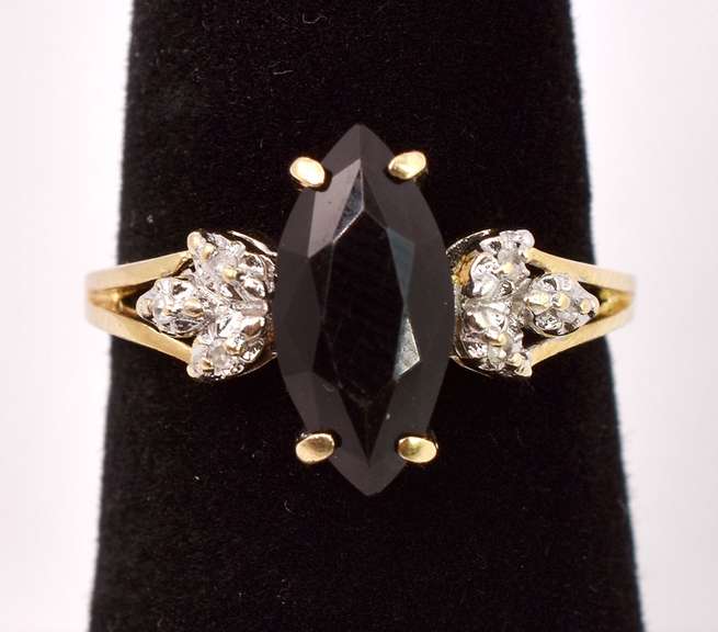 Amazing Black Gemstone and Diamond Ring in Yellow Gold