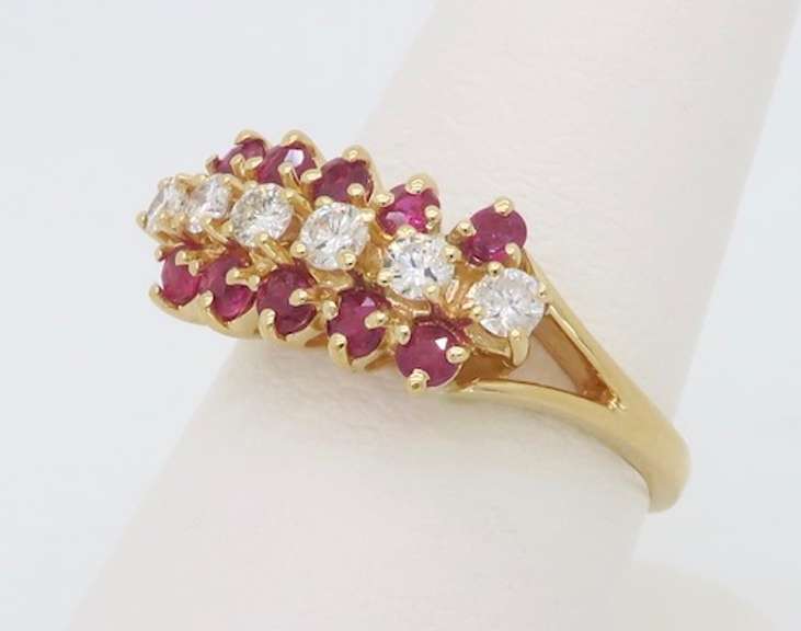 Ruby & Diamond Three Row Ring Made in 14k Yellow Gold