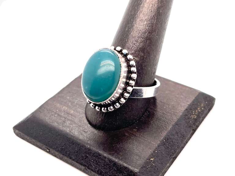 Precious Green Oval Onyx in Tibet Silver Beaded Design Ring