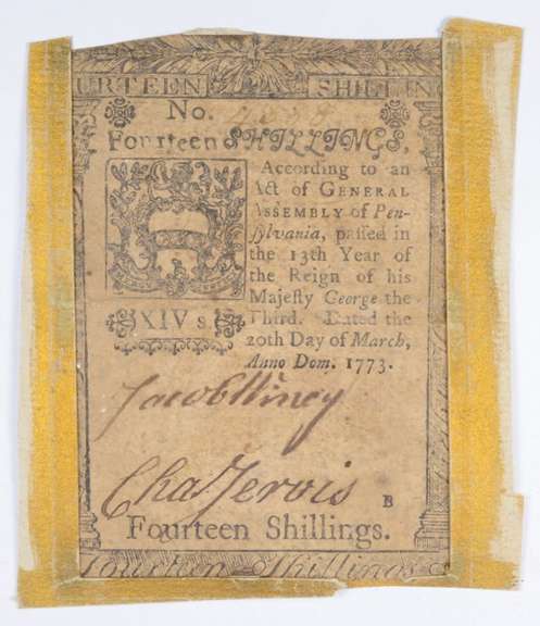 1773 Colonial Pennsylvania - 14 Shillings Note