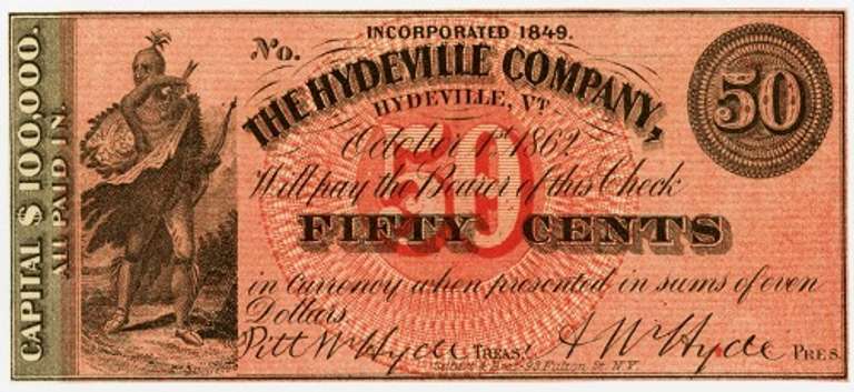 Superb Crisp 1862 50 Cent Note The Hydeville Company Vermont!