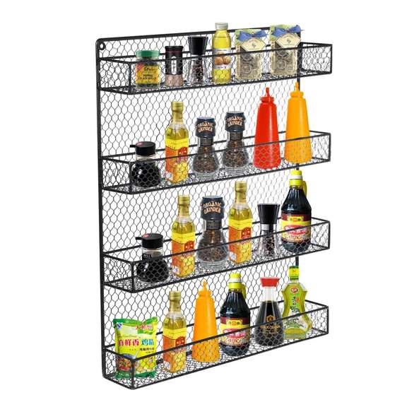 4 Layers Wall Mounted Spice Can Holder Iron Storage Rack