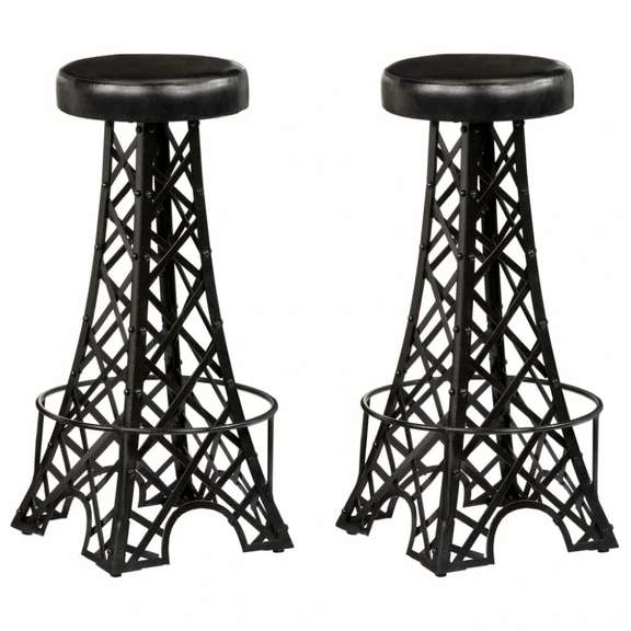 Paris Style Bar Stools 2 pcs Real Leather