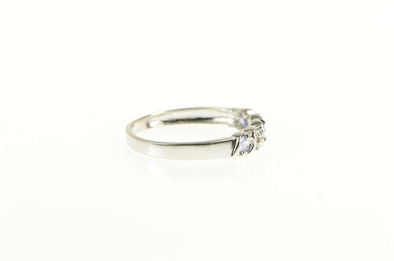 14K White Gold Tanzanite Diamond Accent Classic Wedding Band Ring