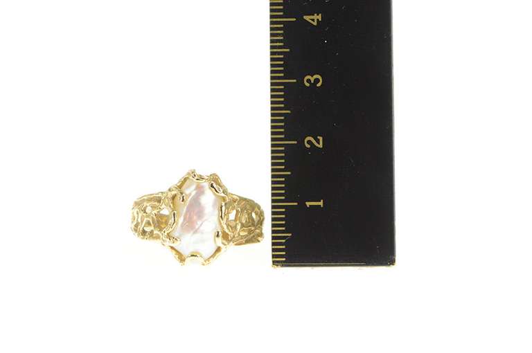 14K Yellow Gold Ornate Blister Pearl Vine Abstract Statement Ring