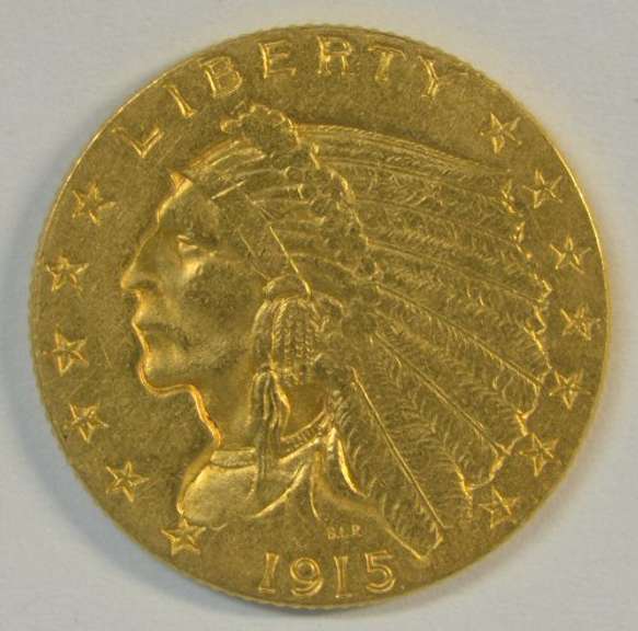 Very lovely Brilliant Uncirculated 1915 US $2.50 Indian Gold