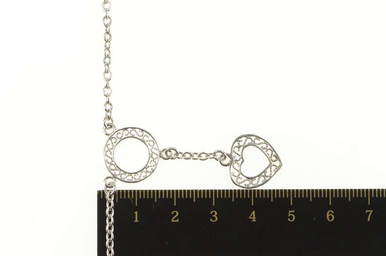 14K White Gold Heart Filigree Dangle Cable Chain Statement Necklace