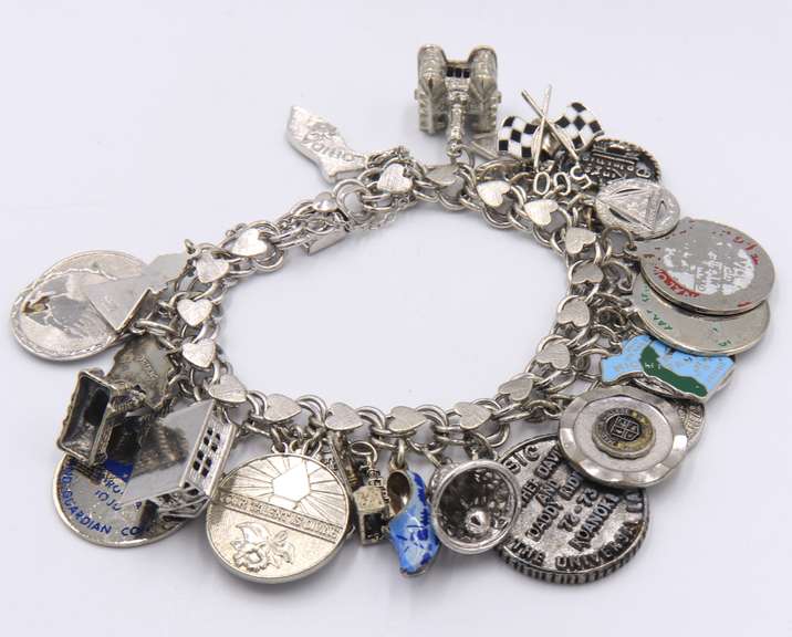 Vintage Sterling Silver Signed Heavy Charms Bracelet