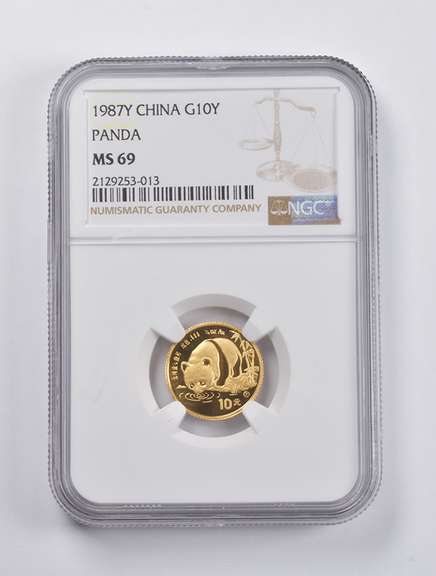 MS69 1987Y China 10 Yuan Gold Panda 1/10 Oz. .999 Fine Gold NGC